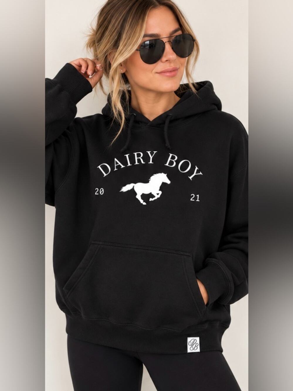 Dairy Boy Black Horse Logo Hoodie Pullover Sweatshirt Size M
